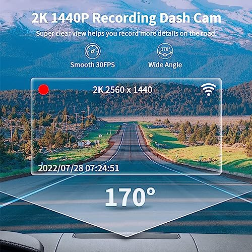 2K Ön Wi-Fi Dash Kamera Arabalar İçin QHD 1440P Araba Kamerası Dashcam Arabalar İçin Süper Gece Görüşü 170°Geniş Açı WDR Döngü Kaydı - 5