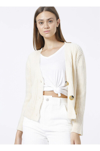 2kak93437ot Normal Fit Cream Women's Cardigan - 4