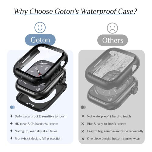 2'li Paket Goton Su Geçirmez Apple Watch Kılıfı SE Serisi 6 5 4 Ekran Koruyucu 44mm, 360 Derece Koruyucu Cam Yüzey Kapağı + Arka Tampon iWatch Aksesuarları İçin 44 mm - 4