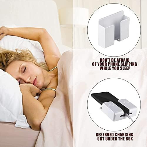 2Pcs Phone Holder Wall Mounted, Phone Stand with Data Cable Receiving Hole/Self Adhesive. Phone Holder for Shower/Charging. Compatible with iPhone and Android (2Pcs-Black) - 2