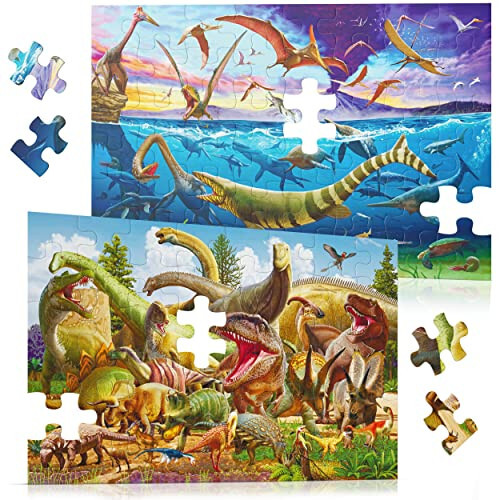 2'si 1 Arada Büyük Dinozor Yer Puzzlesi 48 Parça (3x2 ft) - Çocuklar için Dev Dinozor Puzzlesi 3-5 2-4 4-8 Yaş - Eğitici Yapboz Küçük Çocuklar Çocuk Puzzlesi - Büyük Jumbo Dinozor Puzzle Paketi - Hediye Kutusu - 1