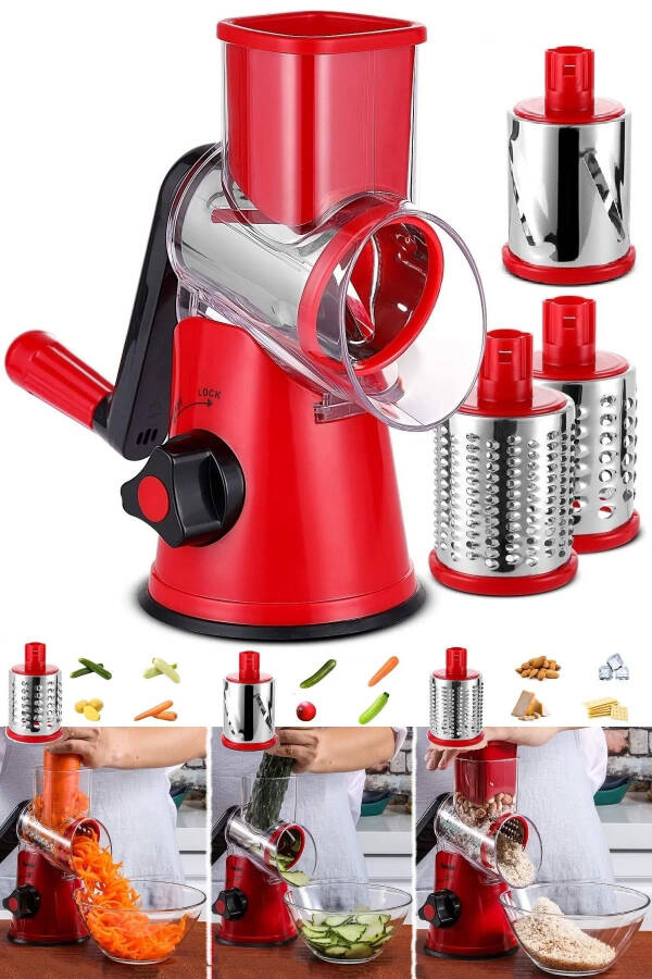 3 Blade Handheld Vegetable Chopper Slicer Kitchen Drum Cheese Nut Walnut Grinder Grater Set - 2