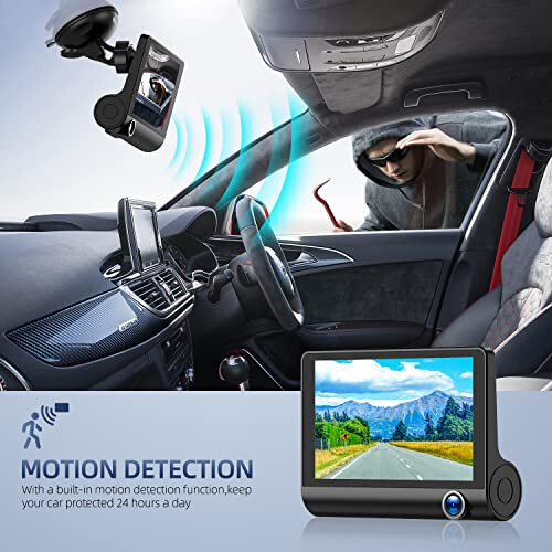 3 Channel Dash Cam Front and Rear Inside, 1080p 4 Inches 170° Wide Angle Dashcam, Dash Camera for Cars with 32GB Card, Super Night Vision, Loop Recording, G-Sensor, Motion Detection, Parking Mode - 3