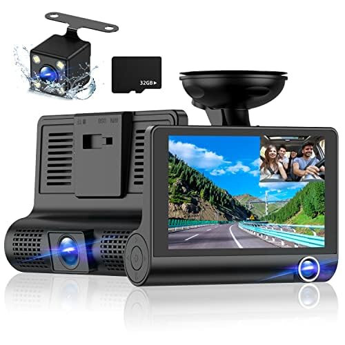 3 Channel Dash Cam Front and Rear Inside, 1080p 4 Inches 170° Wide Angle Dashcam, Dash Camera for Cars with 32GB Card, Super Night Vision, Loop Recording, G-Sensor, Motion Detection, Parking Mode - 6