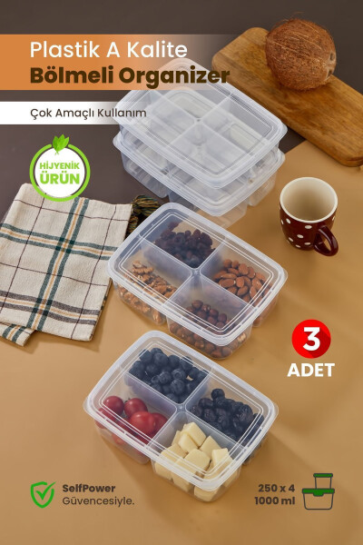 3 Pack 4 Compartment 1000ml Vegetable Chicken Meat Container Refrigerator Organizer Storage Box - 4