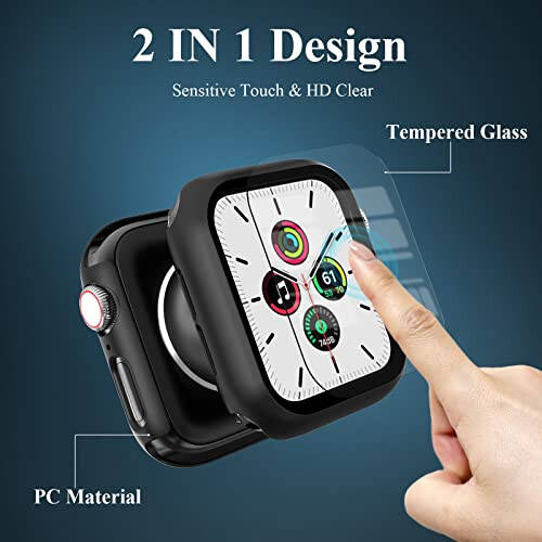 3 Pack Case Compatible with Apple Watch SE Series 6/5/4 44mm with Tempered Glass Screen Protector, EWUONU Hard PC Full Coverage Ultra-Thin HD Bumper Protective Cover for iWatch 44mm, Black/Black/Black - 3