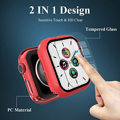 3 Pack Case Compatible with Apple Watch SE Series 6/5/4 44mm with Tempered Glass Screen Protector, EWUONU Hard PC Full Coverage Ultra-Thin HD Bumper Protective Cover for iWatch 44mm, Black/White/Red - 2