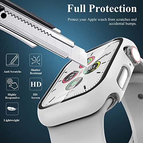 3 Pack Case Compatible with Apple Watch SE Series 6/5/4 44mm with Tempered Glass Screen Protector, EWUONU Hard PC Full Coverage Ultra-Thin HD Bumper Protective Cover for iWatch 44mm, Black/White/Red - 3