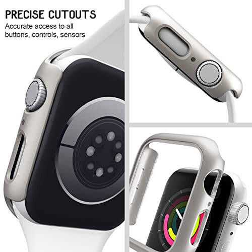 3 Pack Compatible for Apple Watch Case 44mm Series 6 Series 5 Series 4 / SE, Hard PC Bumper Case Protective Cover Frame [NO Screen Film] Compatible for iWatch Accessories 44mm, Starlight/White/Clear - 6