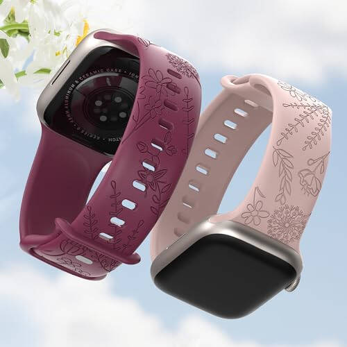 3 Pack Stylish Floral Engraved Smartwatch Bands for Women, Durable Soft Silicone iWatch Bands Compatible with Apple Watch Series 44mm 40mm 38mm 41mm 45mm 49mm 42mm Ultra 2 SE 9-1 - 24