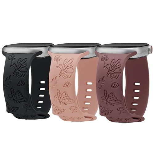 3 Pack Stylish Floral Engraved Smartwatch Bands for Women, Durable Soft Silicone iWatch Bands Compatible with Apple Watch Series 44mm 40mm 38mm 41mm 45mm 49mm 42mm Ultra 2 SE 9-1 - 14