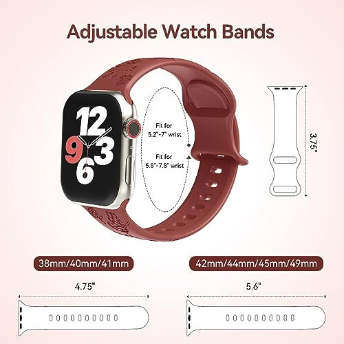 3 Pack Stylish Floral Engraved Smartwatch Bands for Women, Durable Soft Silicone iWatch Bands Compatible with Apple Watch Series 44mm 40mm 38mm 41mm 45mm 49mm 42mm Ultra 2 SE 9-1 - 18