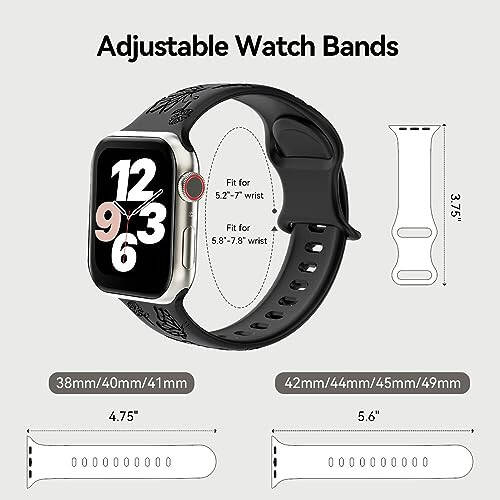 3 Pack Stylish Floral Engraved Smartwatch Bands for Women, Durable Soft Silicone iWatch Bands Compatible with Apple Watch Series 44mm 40mm 38mm 41mm 45mm 49mm 42mm Ultra 2 SE 9-1 - 12