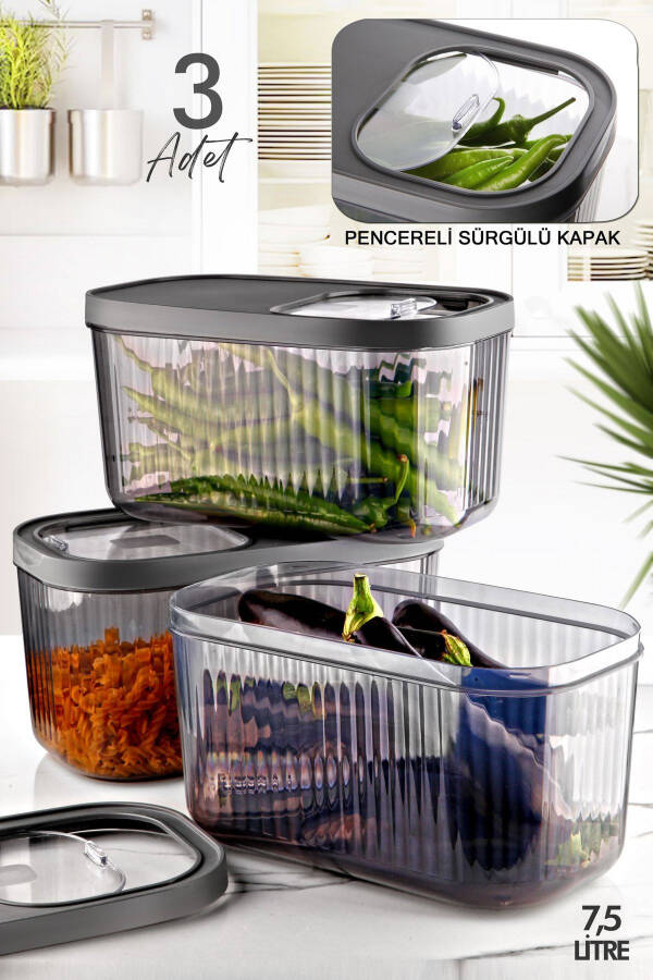 3-Piece 7.5 Litre Striped Food Storage Container - Sliding Lid Detergent Tablet Storage Box - 1