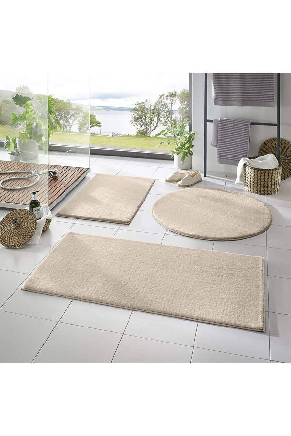 3 Piece Bathroom Rug Set Plush Rug Toilet Set Beige 50x90-50x60--50x50(ROUND) - 3