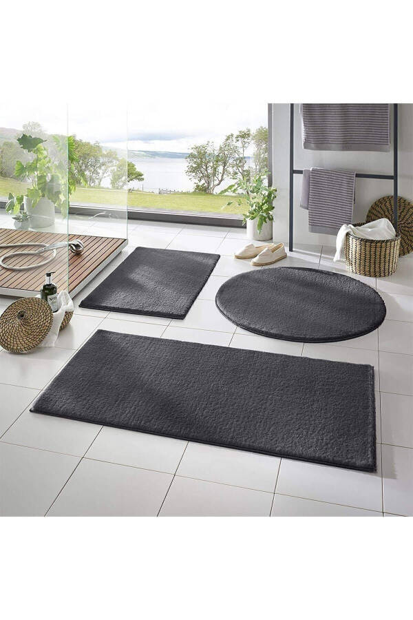 3 Piece Bathroom Rug Set Plush Rug Toilet Set Dark Gray 50x90-50x60--50x50(round) - 3