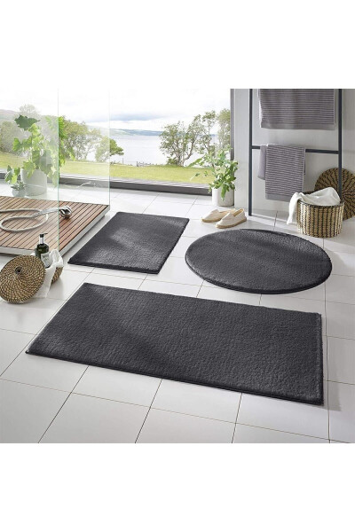 3 Piece Bathroom Rug Set Plush Rug Toilet Set Dark Gray 50x90-50x60--50x50(round) - 2