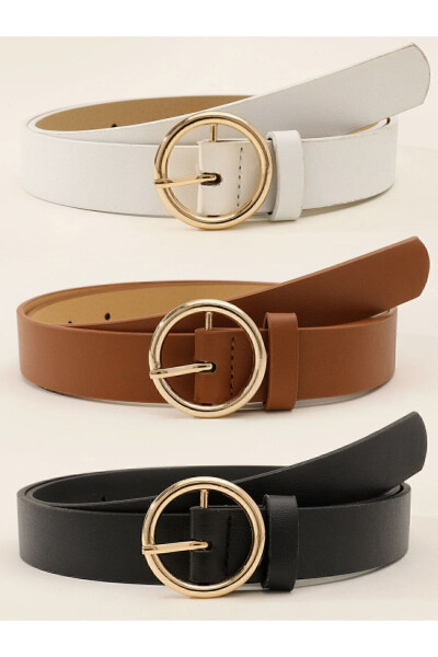 3-Piece Belt Set with Gold Buckle, Standard Size, Black, Brown, White - 2