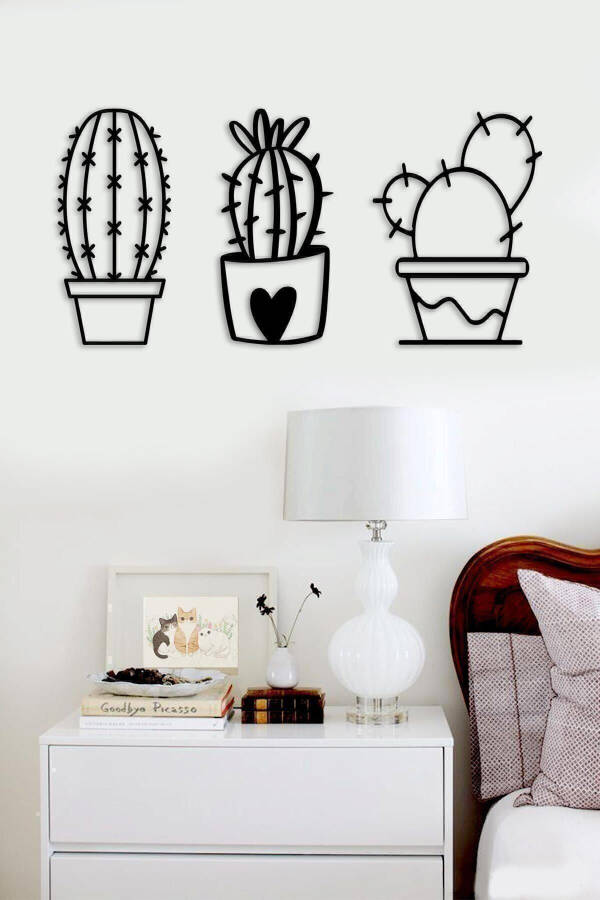 3 Piece Cactus Set Wall Decor Ornament, Wooden Decorative Picture - 1