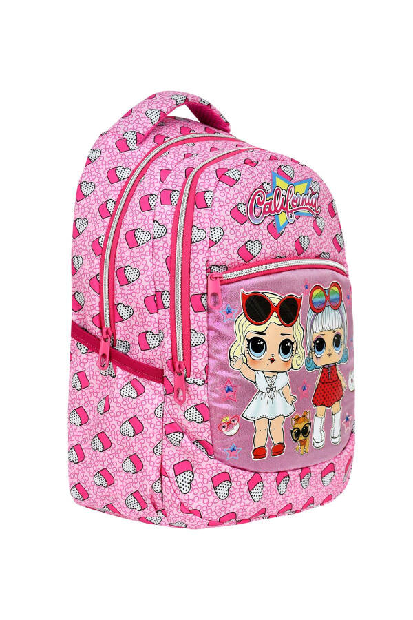 3-Piece Elementary School Girls' Lunch Bag with Pencil Case and Water-Resistant Heart Design - 2