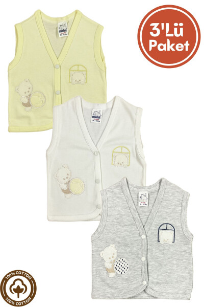 3-piece organic cotton knit baby vest set for 3-6-9 months. - 1