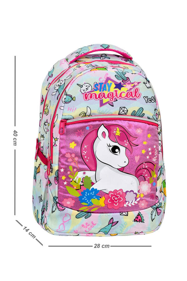 3-Piece School Set, Unicorn Patterned Elementary School Bag Lunch Bag Pencil Case - 3