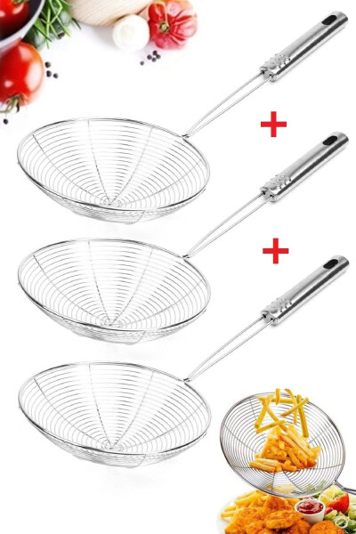 3 Piece Serving Set Ladle Strainer Kitchen French Fry Oil Strainer Steel Strainer Ladle Strainer Set - 1