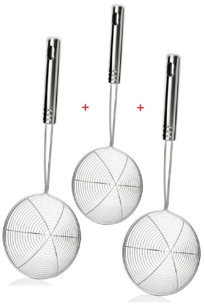 3 Piece Serving Set Ladle Strainer Kitchen French Fry Oil Strainer Steel Strainer Ladle Strainer Set - 2