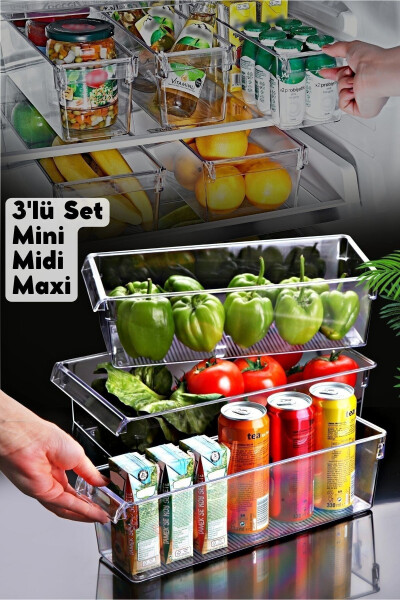 3-Piece Set Tall Clear Refrigerator & Cabinet Organizer - 1