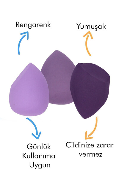 3-Piece Stand Makeup Sponge Set Purple - 3