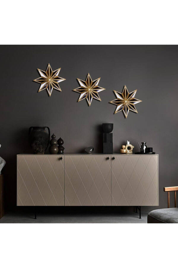 3 Piece Star Mirror Decorative Wall Accessory Gold - 1