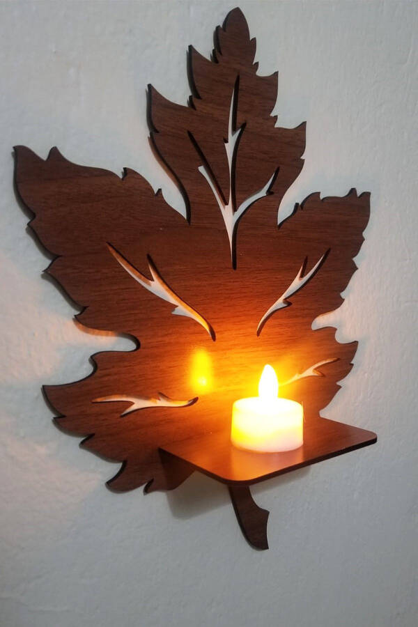 3-Piece Wooden Wall Decor Shelf Leaf Candle Holder Wall Decor Applique Painting Object - 4