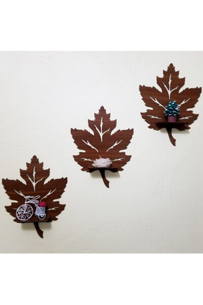 3-Piece Wooden Wall Decor Shelf with Maple Leaf Candle Holder - 5