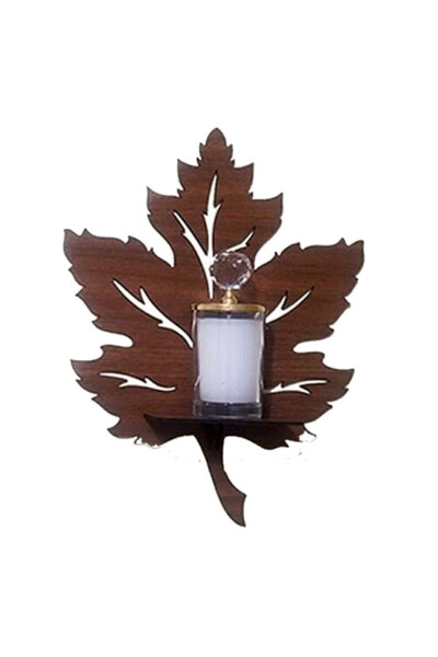 3-Piece Wooden Wall Decor Shelf with Maple Leaf Candle Holder - 6