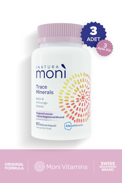 3 ta'sirli to'plam Moni Trace Minerals Biotin va ot kuyrugi ekstrakti 60 o'simlik kapsul - 1