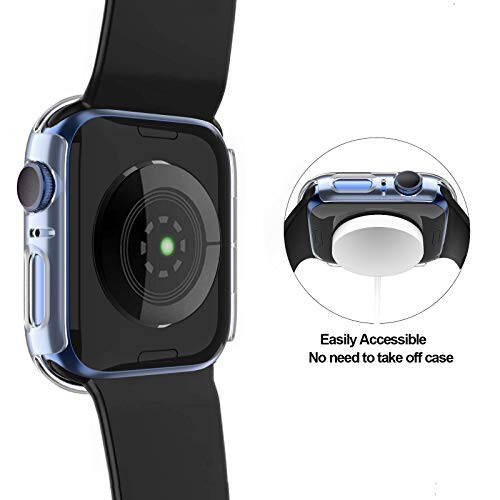 3-х Комплект Жестких Чехлов Из PC, Совместимых С Apple Watch SE 2022/Series 6/5/4/SE 44mm, Чехол BHARVEST С Защитным Стеклоэкраном Из Закаленного Стекла, Полное Покрытие Без Пузырьков Для Аксессуаров iWatch, Черный+Розовый+Прозрачный - 4