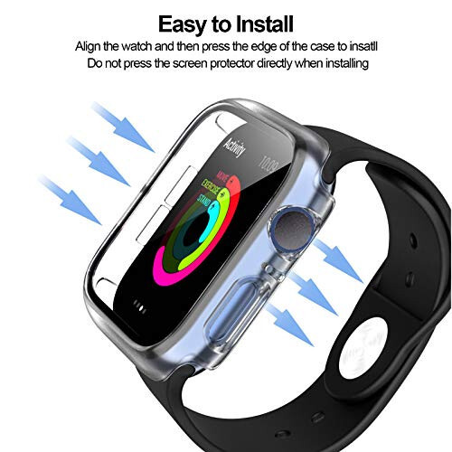 3-х Комплект Жестких Чехлов Из PC, Совместимых С Apple Watch SE 2022/Series 6/5/4/SE 44mm, Чехол BHARVEST С Защитным Стеклоэкраном Из Закаленного Стекла, Полное Покрытие Без Пузырьков Для Аксессуаров iWatch, Черный+Розовый+Прозрачный - 5