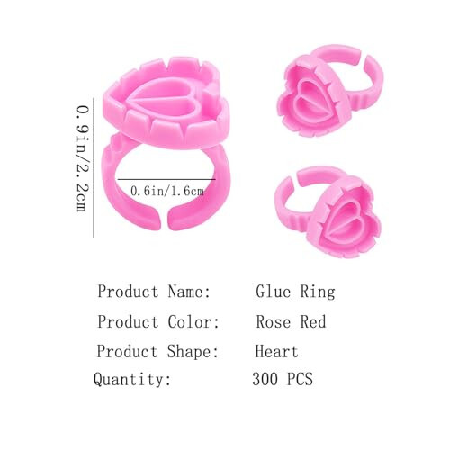 300PCS Glue Rings Lash Rings for Glue, Disposable Rings for Lashes, Smart Glue Rings Holder for Eyelash Extensions, Lovely Shape Lash Fan Blossom Glue Holder Cups for Lash Extension Supplies, Rose red - 2