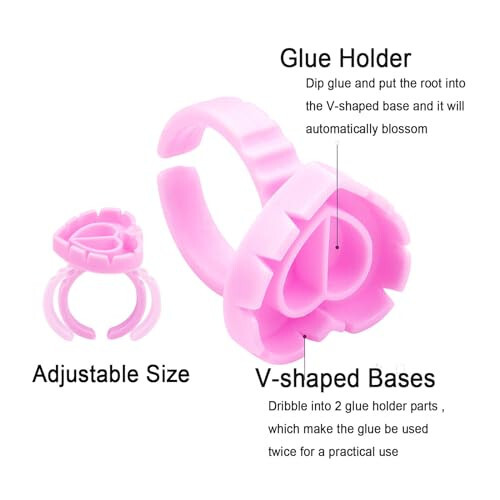 300PCS Glue Rings Lash Rings for Glue, Disposable Rings for Lashes, Smart Glue Rings Holder for Eyelash Extensions, Lovely Shape Lash Fan Blossom Glue Holder Cups for Lash Extension Supplies, Rose red - 3