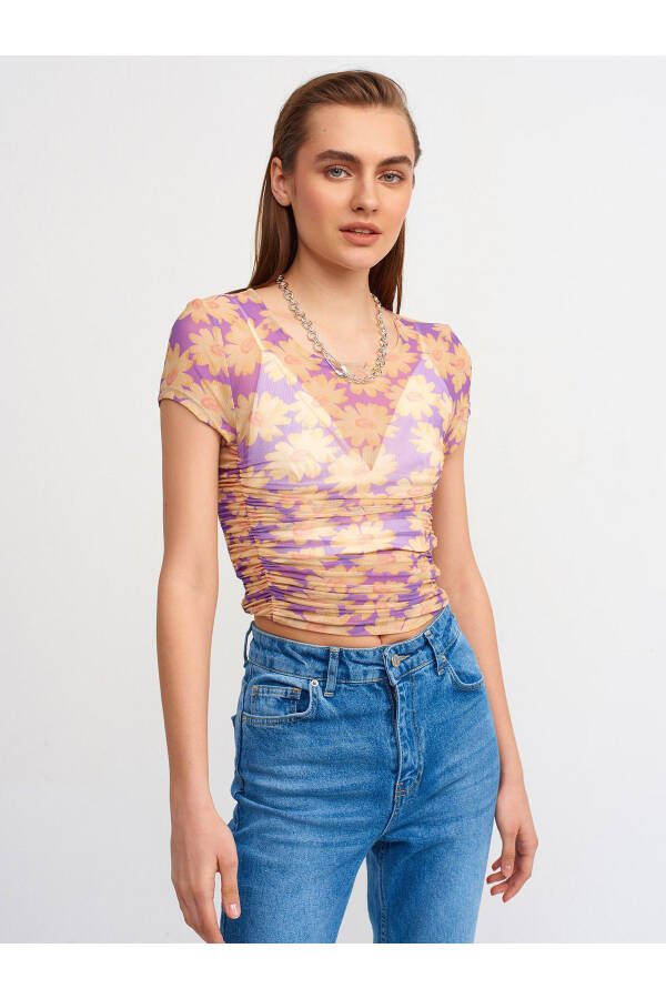 30110 Patterned Pleated Tulle Top-purple - 9