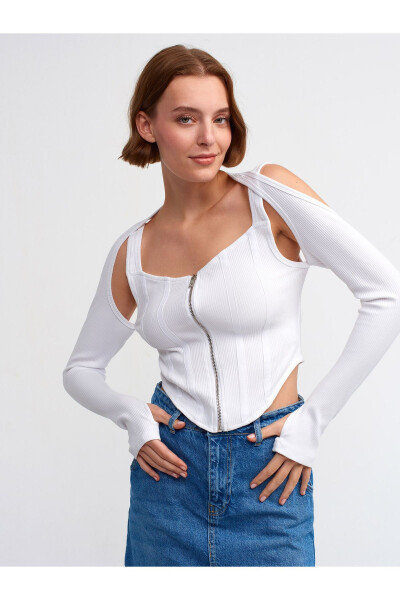 30158 Long Sleeve Corset Top - White - 9