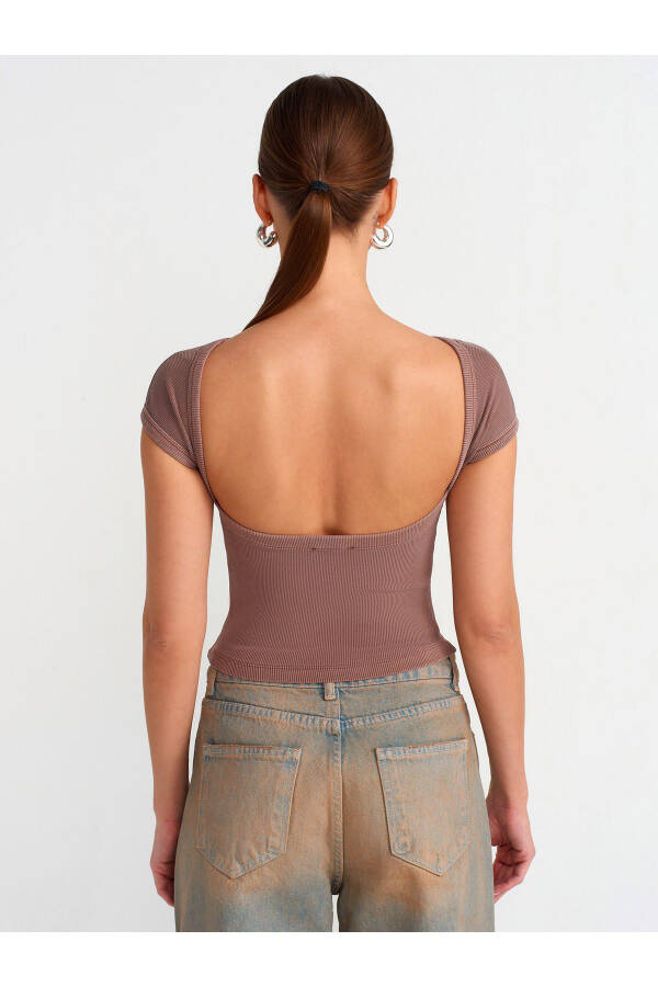 30419 Back Detail Fade Effect T-shirt - Coffee - 15