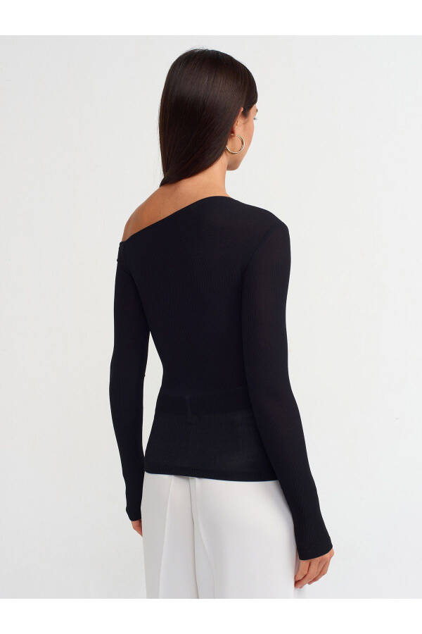 30475 Asymmetric Collar Long Sleeve Top - Black - 18