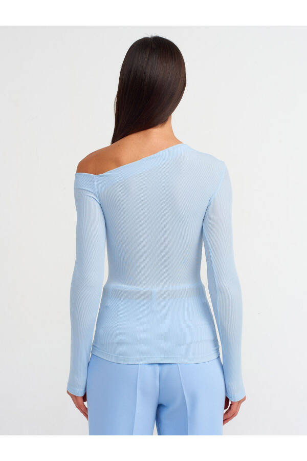 30475 Asymmetric Collar Long Sleeve Top-Blue - 19