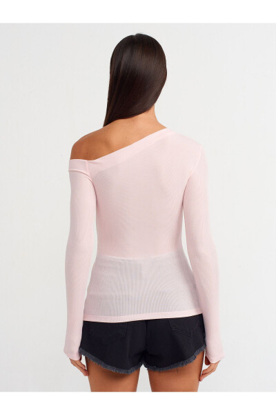 30475 Asymmetric Collar Long Sleeve Top - Light Pink - 14