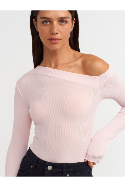 30475 Asymmetric Collar Long Sleeve Top - Light Pink - 16