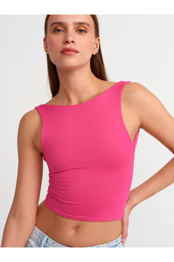 30673 Open Back Crop Top - Fuchsia - 19