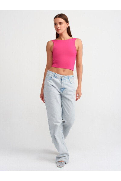 30673 Sırtı Açık Crop Top - Fuşya - 17