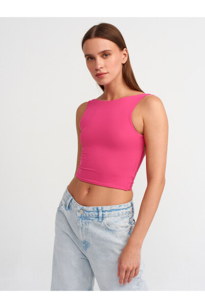 30673 Sırtı Açık Crop Top - Fuşya - 20