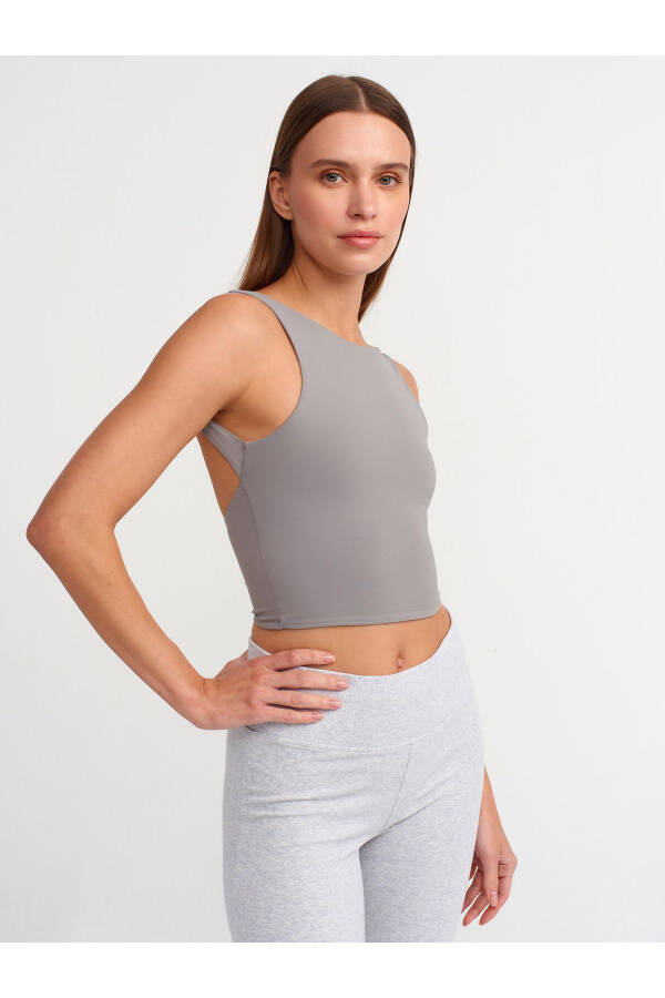 30673 Sırtı Açık Crop Top - Gri - 17